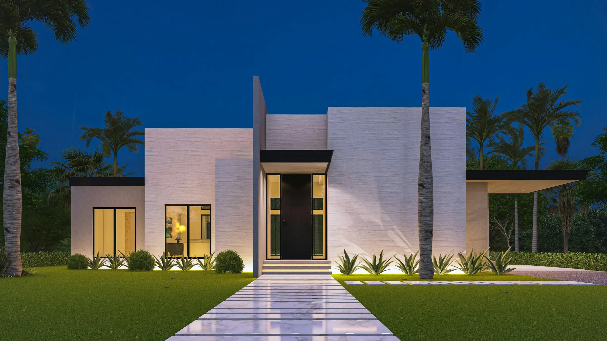 A modern home at twilight